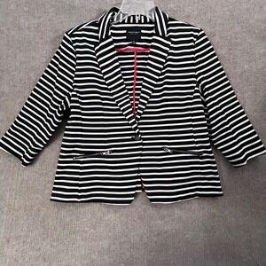 Christian Siriano‎ Runway Style Black White Striped Blazer XL